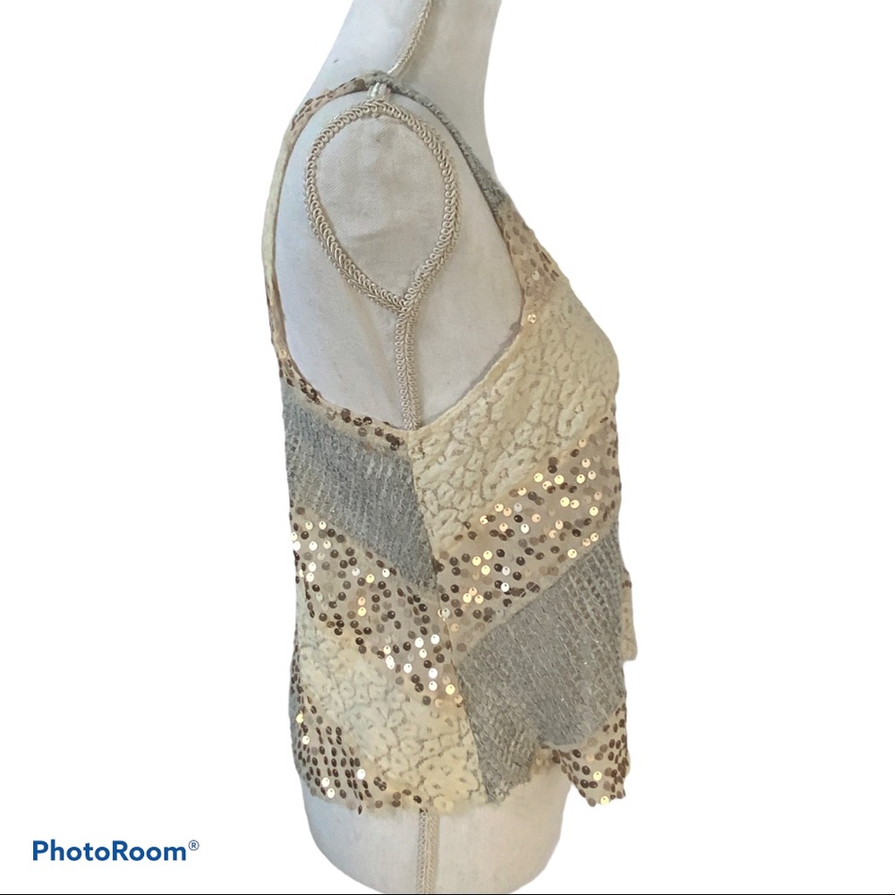 !!! SOLD. !!!  Free People Mixed Material Tank Top Sequin Scoop - Picture 3 of 9